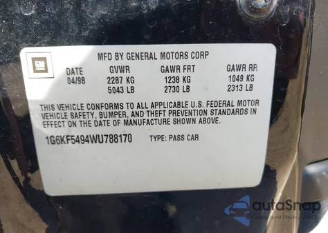 1998 Cadillac Deville Concours from USA, damaged, VIN 1G6KF5494WU788170